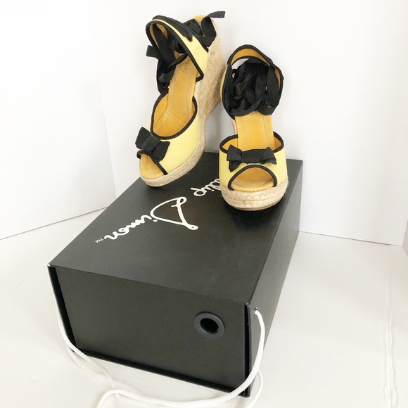 Philip Simon Shoes - Philip Simon Yellow Peep Toe Espadrille Wedge